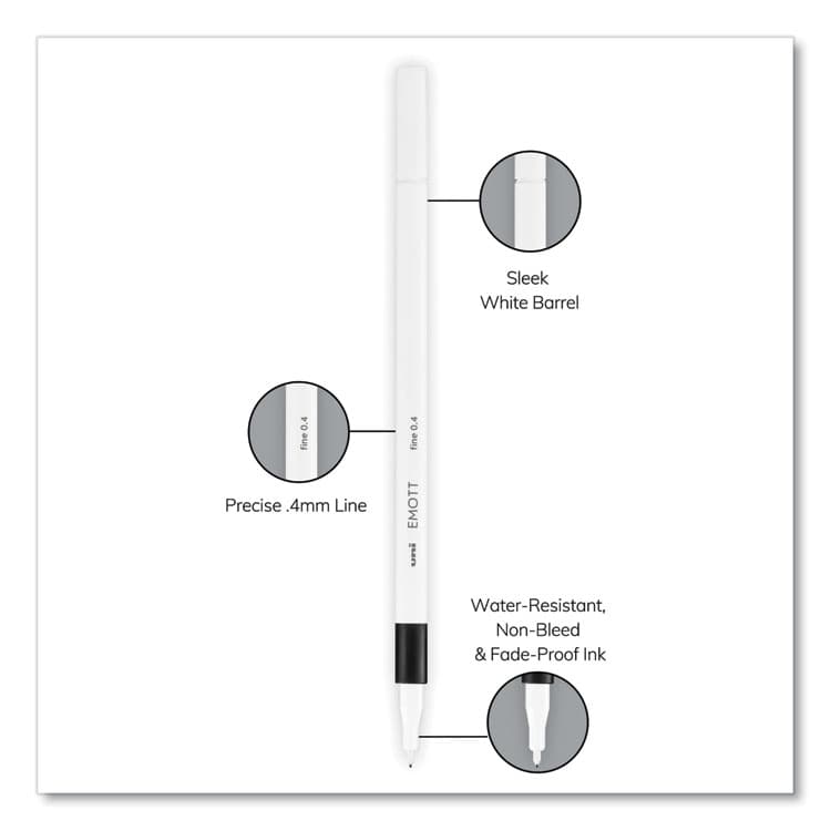 UNI EMOTT Porous Point Pen, Stick, Fine 0.4 mm, Assorted Ink Colors, White Barrel, 10/Pack (UBC24836) thumbnail 4