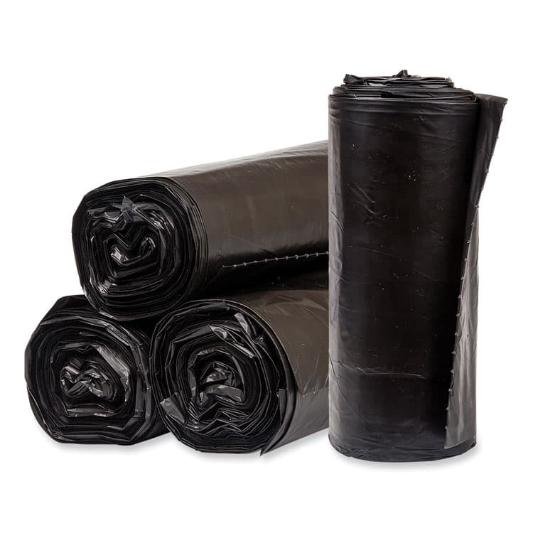 PITT PLASTICS Eco Strong Plus Can Liners, 40 gal, 1.35 mil, 40" x 46", Black, Perforated Roll, 100/Carton (PITPCRL4046SHK)