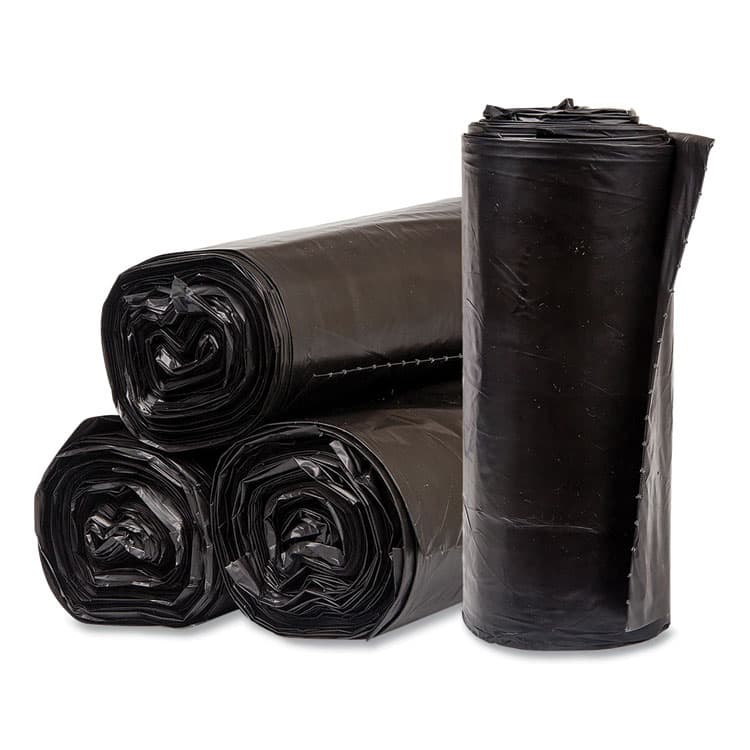 PITT PLASTICS Eco Strong Can Liners, 60 gal, 1.35 mil, 38" x 58", Black, Perforated Roll, 100/Carton (PITEC385812K)