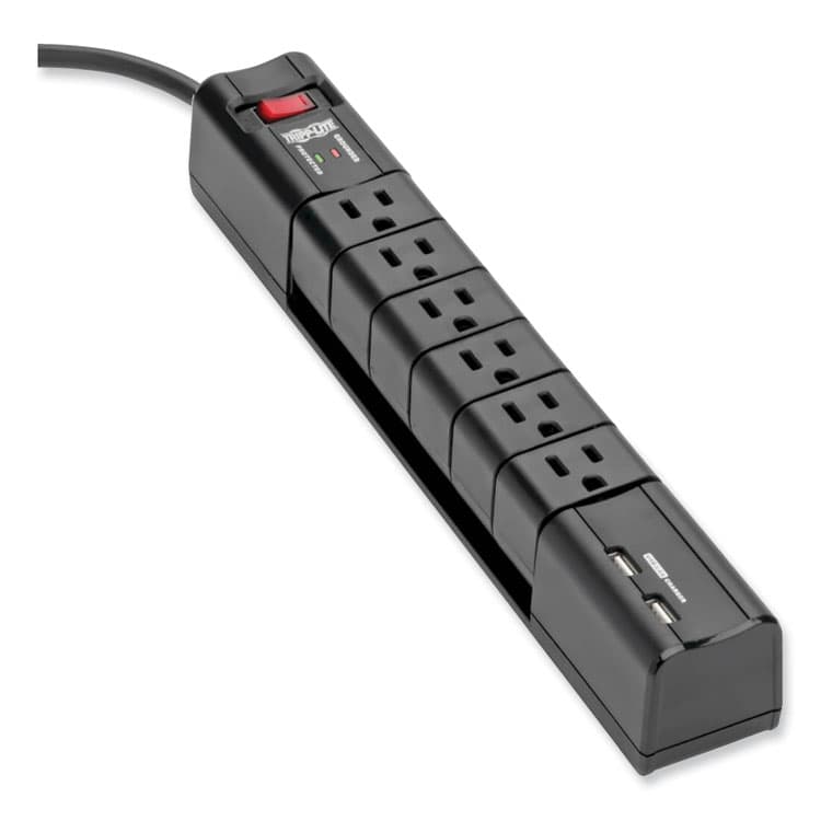 EATON CORPORATION Protect It! Surge Suppressor, 6 AC Outlets/2 USB Ports, 8 ft Cord, 1,080 J, Black (TRPTLP608RUSBB)