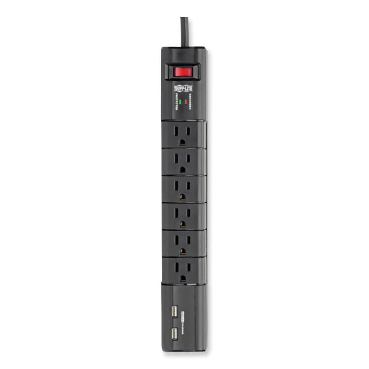 EATON CORPORATION Protect It! Surge Suppressor, 6 AC Outlets/2 USB Ports, 8 ft Cord, 1,080 J, Black (TRPTLP608RUSBB) thumbnail 4