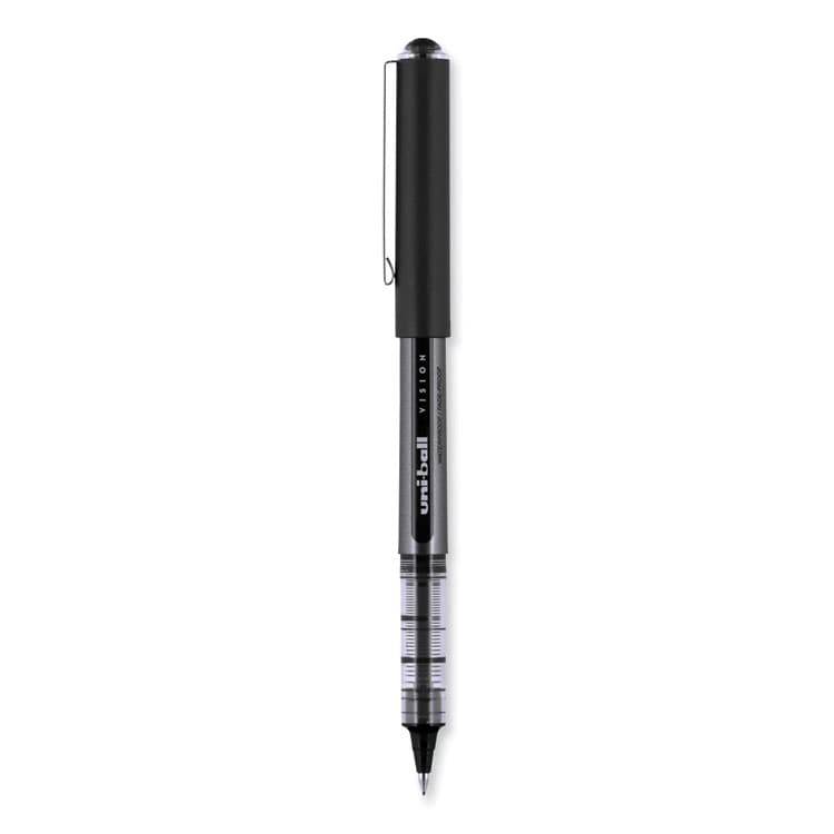 UNI VISION Rollerball Pen, Stick, Bold 1 mm, Black Ink, Gray/Black/Clear Barrel, Dozen (UBC70128) thumbnail 3