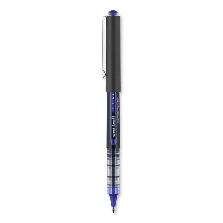 UNI VISION Rollerball Pen, Stick, Bold 1 mm, Blue Ink, Black/Blue/Clear Barrel, Dozen (UBC70129) thumbnail 3