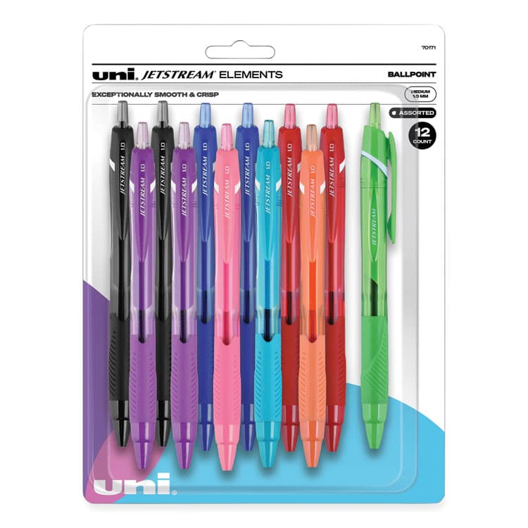 UNI Jetstream Elements Hybrid Gel Pen, Retractable, Medium 1 mm, Assorted Ink and Barrel Colors, 12/Pack (UBC70171)