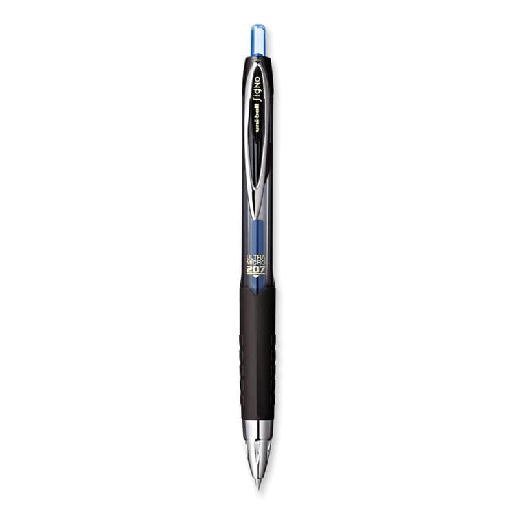 UNI 207 Ultra Micro Gel Pen, Retractable, Ultra-Micro 0.38 mm, Blue Ink, Clear/Black Barrel (UBC1790923) thumbnail 2