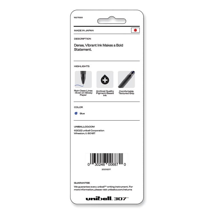 UNI 307 Gel Pen, Retractable, Medium 0.7 mm, Blue Ink, Blue Barrel, 3/Pack (UBC1927593) thumbnail 2