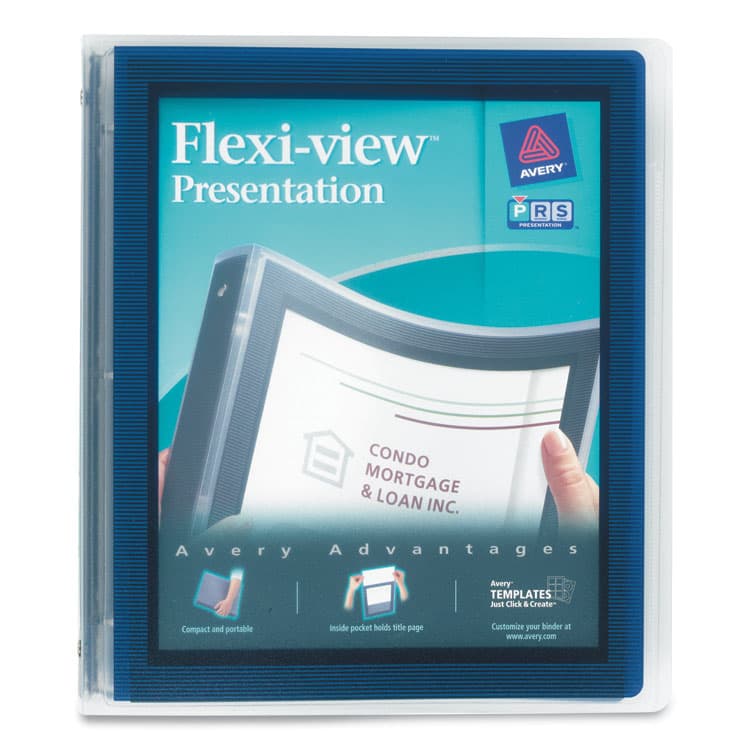 AVERY PRODUCTS CORPORATION Flexi-View Binder with Round Rings, 3 Rings, 1" Capacity, 11 x 8.5, Navy Blue (AVE17685)
