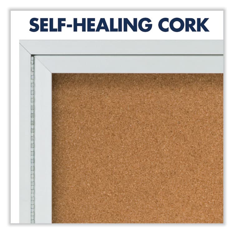 ACCO BRANDS, . Enclosed Indoor Cork Bulletin Board with One Hinged Door, 24" x 36", Tan Surface, Satin Aluminum Frame (QRT2363) thumbnail 4