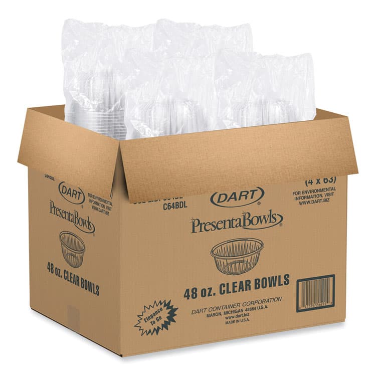 DART PresentaBowls Clear Bowls, 48 oz, Plastic, 63/Bag, 252/Carton (DCCC48B) thumbnail 2