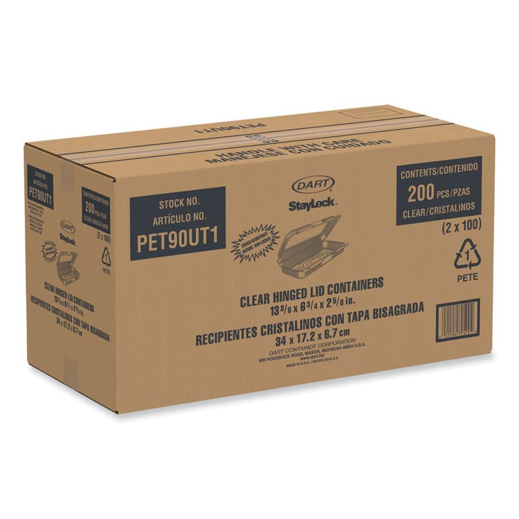 DART StayLock Clear Hinged Lid Containers, 8 x 13.38 x 2.6, Clear, Plastic, 200/Carton (DCCPET90UT1) thumbnail 3