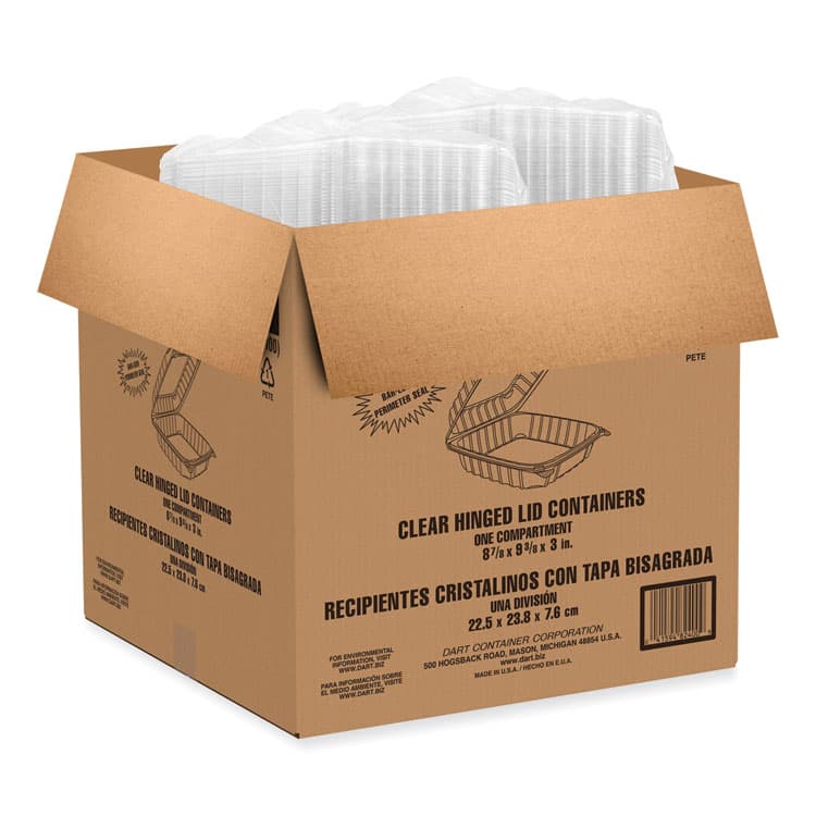 DART ClearSeal Hinged-Lid Plastic Containers, 9.3 x 8.83 x 3, Clear, 200/Carton (DCCPET95PST1) thumbnail 2