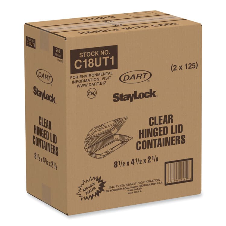 DART StayLock Clear Hinged Lid Containers, 4.5" x 8.5" x 2.1", Clear, Plastic, 250/Carton (DCCC18UT1) thumbnail 4
