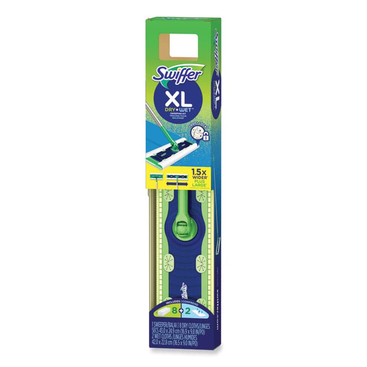 PROCTER & GAMBLE Sweeper Mop, XL Dry + Wet Sweeping Kit, 16.5 x 9 White Cloth Head, 46" Green/Silver Aluminum/Plastic Handle (PGC01096) thumbnail 3