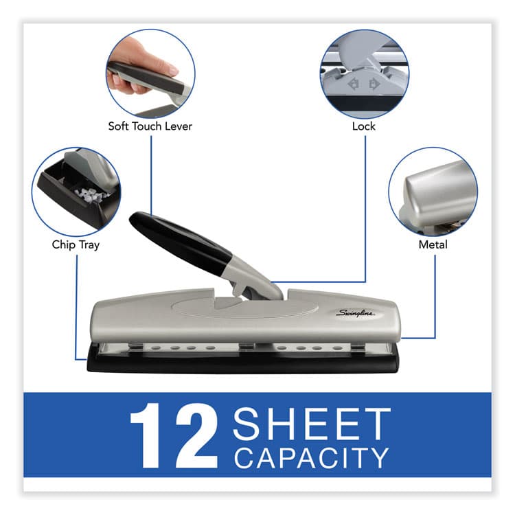 ACCO BRANDS, . 12-Sheet LightTouch Desktop Two- to Three-Hole Punch, 9/32" Holes, Black/Silver (SWI74026) thumbnail 4