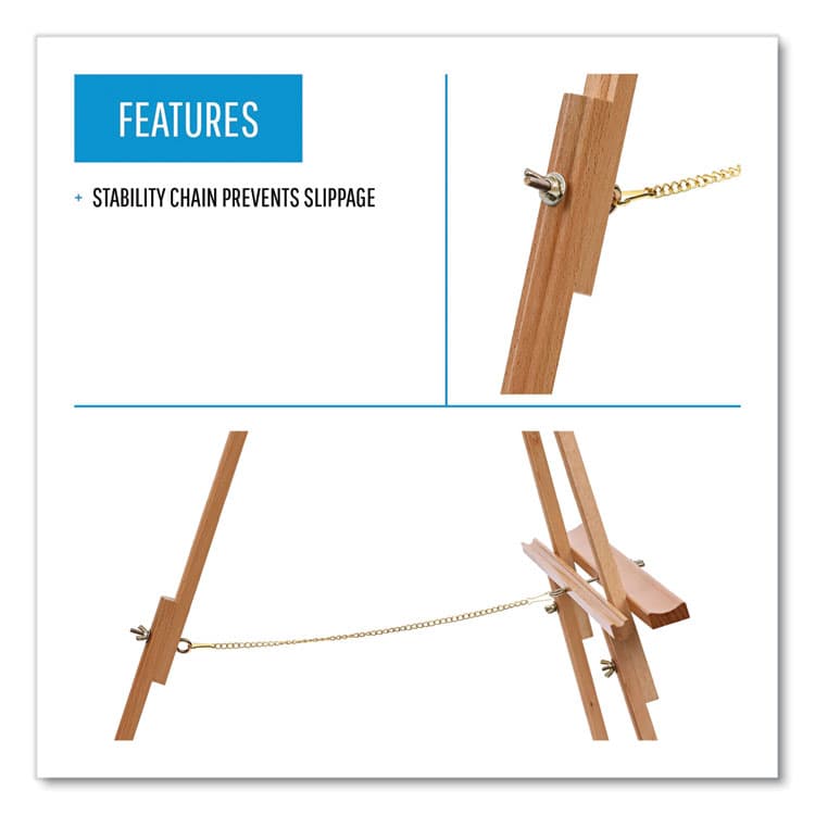 BI-SILQUE VISUAL COMMUNICATION PRODUCTS Oak Display Tripod Easel, 60" Tall, Wood, Oak Finish, Supports Up to 15 lb (BVCFLX06203MV) thumbnail 4