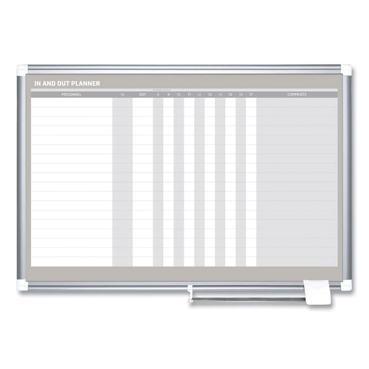 BI-SILQUE VISUAL COMMUNICATION PRODUCTS In-Out Magnetic Dry Erase Board, 18-Person Tracking, 36" x 24", White Surface, Satin Aluminum Frame (BVCGA01110830)
