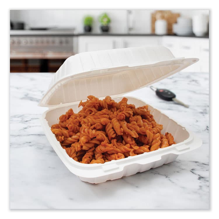 DART Hinged Lid Containers, 8.25 x 8 x 3, White, Plastic, 150/Carton (DCC85MFPPHT1R) thumbnail 4