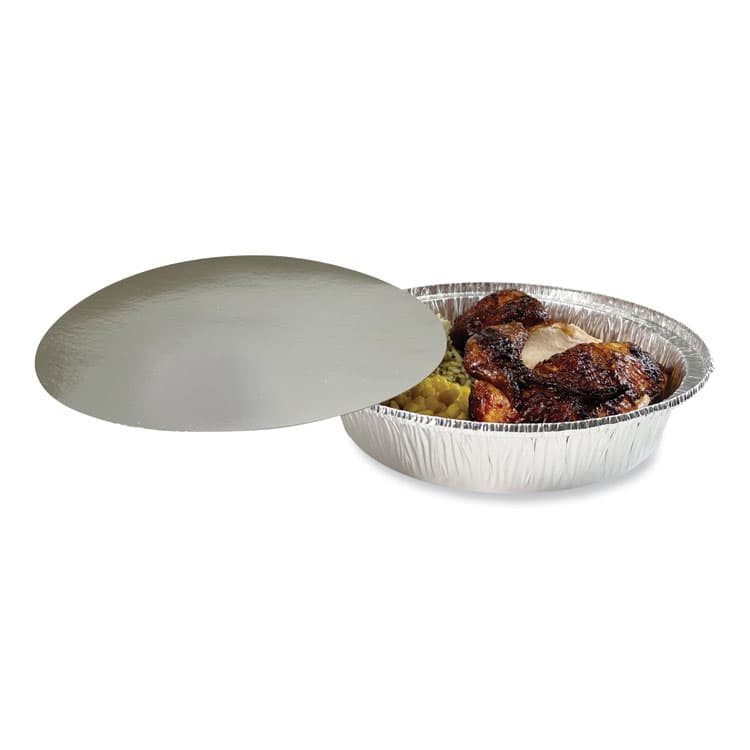 BOARDWALK Round Aluminum To-Go Containers with Lid, 48 oz, 9" Diameter x 1.66" h, Silver, 200/Carton (BWKROUND9COMBO) thumbnail 4
