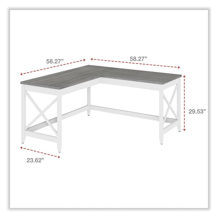 ALERA L-Shaped Farmhouse Desk, 58.27" x 58.27" x 29.53", Gray/White (ALEWSF5959GY) thumbnail 2