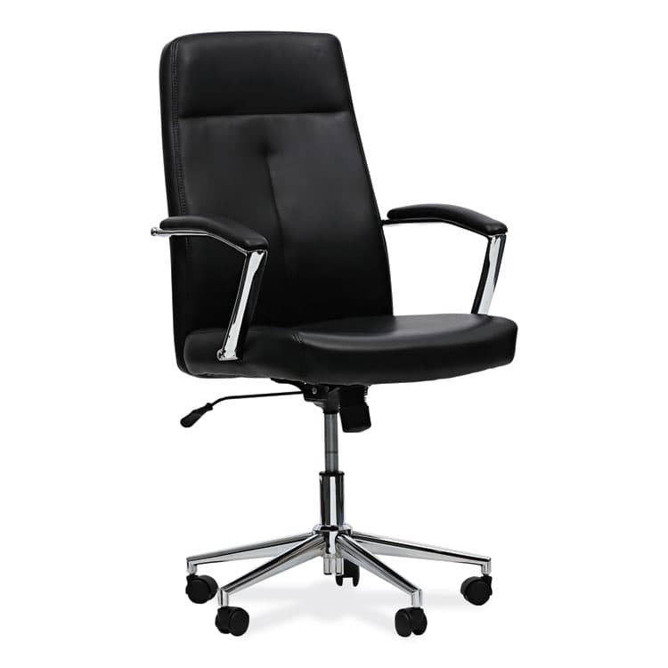 ALERA Leather Task Chair, Supports Up to 275 lb, 18.19" to 21.93" Seat Height, Black Seat, Black Back (ALEWS4116)