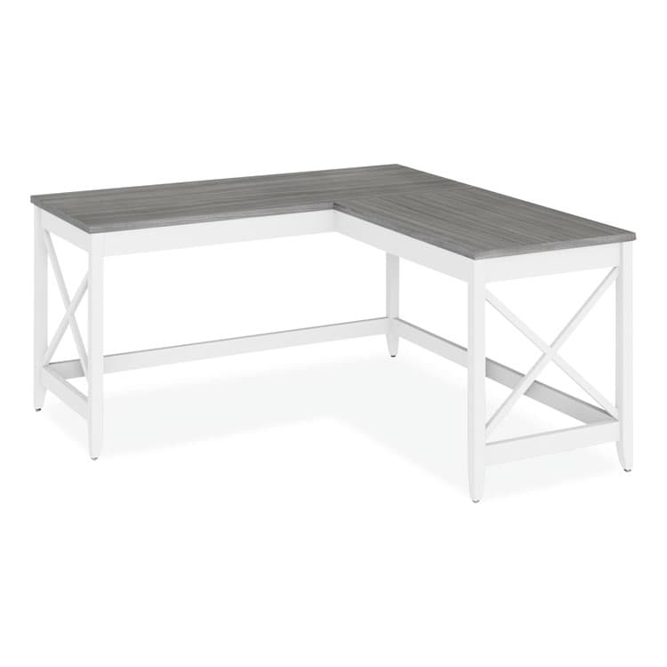 ALERA L-Shaped Farmhouse Desk, 58.27" x 58.27" x 29.53", Gray/White (ALEWSF5959GY)