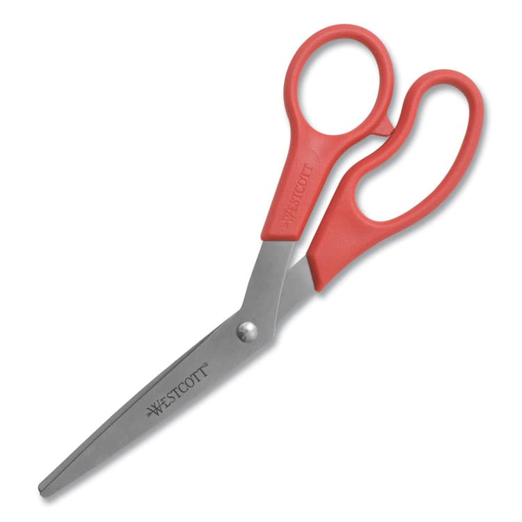 ACME UNITED CORPORATION Value Line Stainless Steel Shears, 8" Long, 3.5" Cut Length, Crane-Style Red Handle (ACM10703)