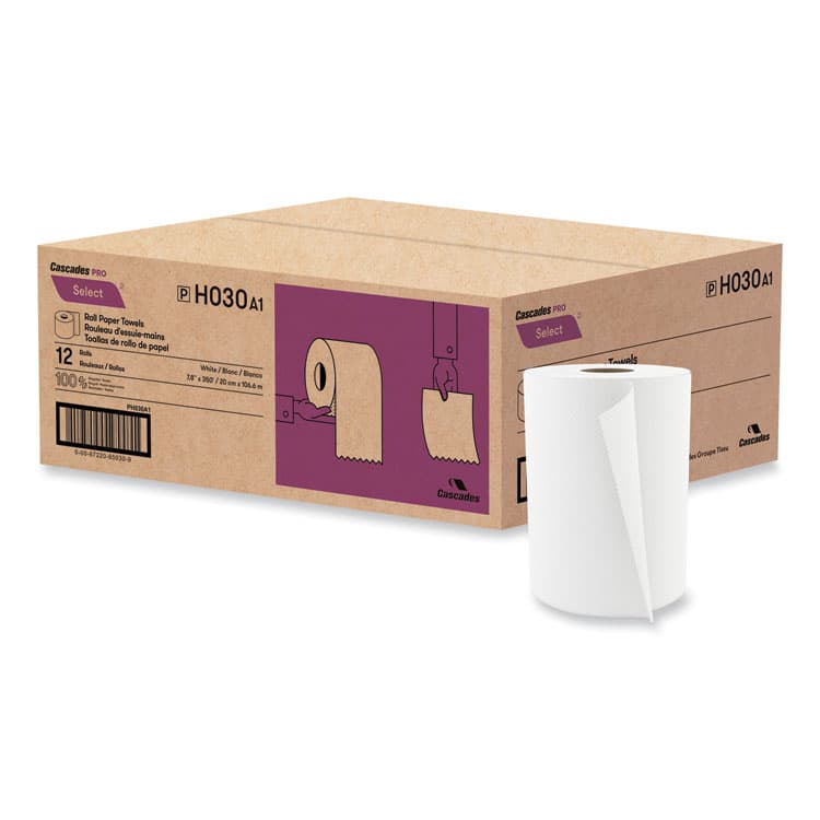 CASCADES TISSUE GROUP Select Roll Paper Towels, 1-Ply, 7.88" x 350ft, White, 12 Rolls/Carton (CSDH030)