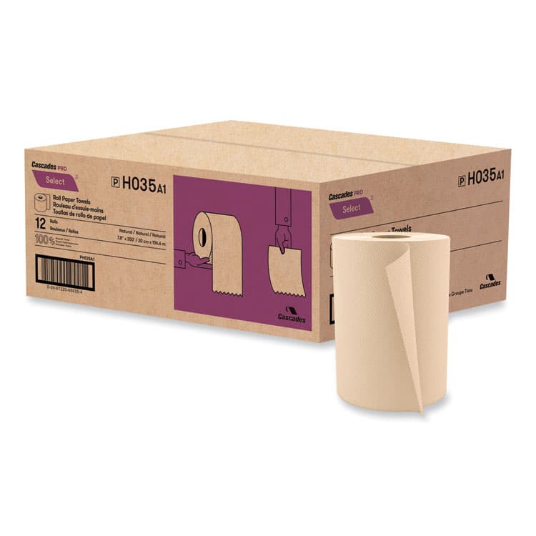 CASCADES TISSUE GROUP Select Hardwound Roll Towels, 1-Ply, 7.88" x 350 ft, Natural, 12 Rolls/Carton (CSDH035)