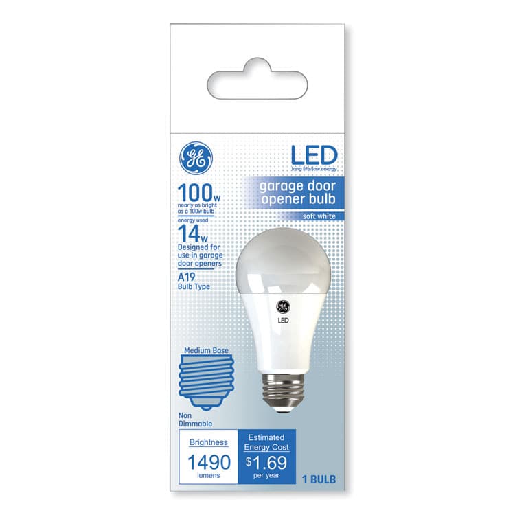 GENERAL ELECTRIC CO. LED Soft White A19 Garage Door Opener Bulb, 14 W, Soft White (GEL93116005)