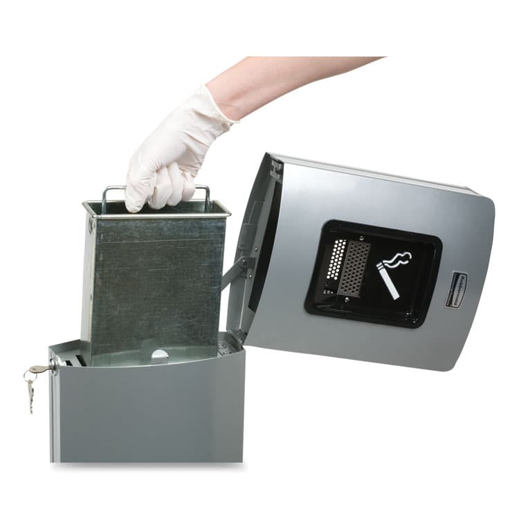 RUBBERMAID COMMERCIAL PROD. Metropolitan Smokers' Station, Weighted Base, 1.6 gal, Galvanized Liner, 16.8 dia x 42.8h, Black (RCPFGR93400BK) thumbnail 3