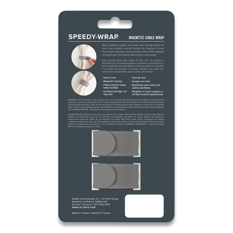 RUBBO INTERNATIONAL Speedy-Wrap Magnetic Cable Wrap, 0.82" x 10", Gray, 2/Pack (RBOUTWSWM2GY) thumbnail 2