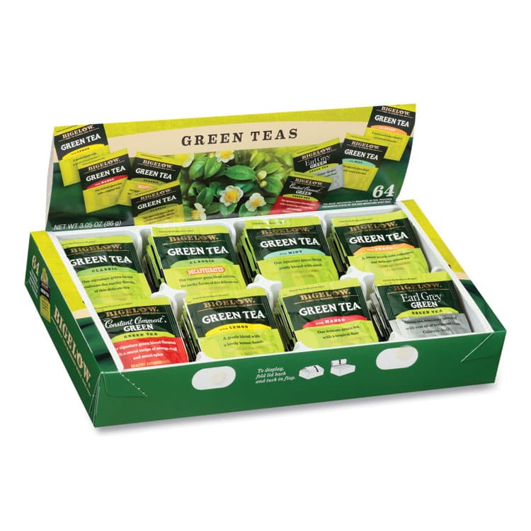 BIGELOW TEA CO. Green Tea Assortment, Individually Wrapped, Eight Flavors, 64 Tea Bags/Box (BTC30568)