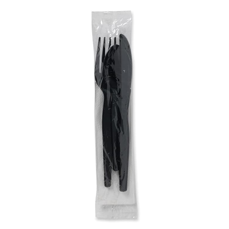 DIXIE FOOD SERVICE Individually Wrapped Heavyweight Cutlery Set, Fork/Knife/Napkin/Spoon, Plastic, Black, 250/Carton (DXECH56NC7) thumbnail 3