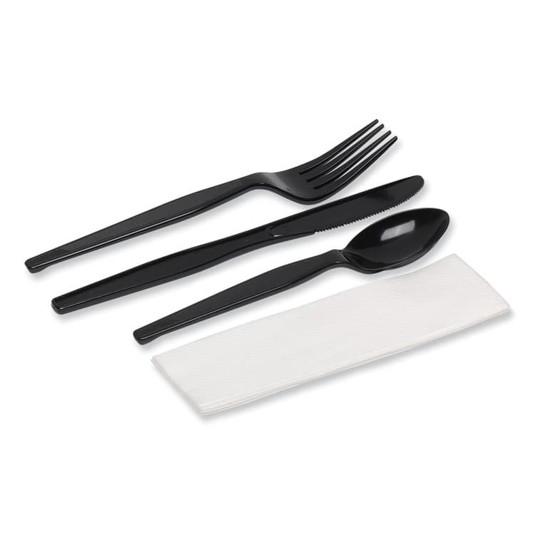 DIXIE FOOD SERVICE Individually Wrapped Heavyweight Cutlery Set, Fork/Knife/Napkin/Spoon, Plastic, Black, 250/Carton (DXECH56NC7) thumbnail 2