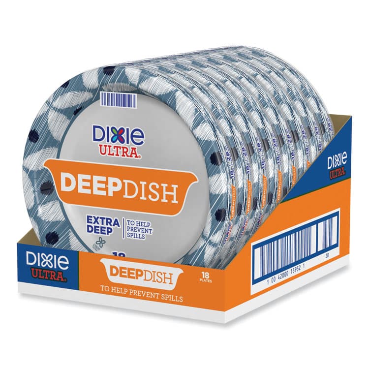 DIXIE FOOD SERVICE Deep Dish Paper Plate, 9.56" dia, Blue/Yellow, 18/Pack (DXE15951)