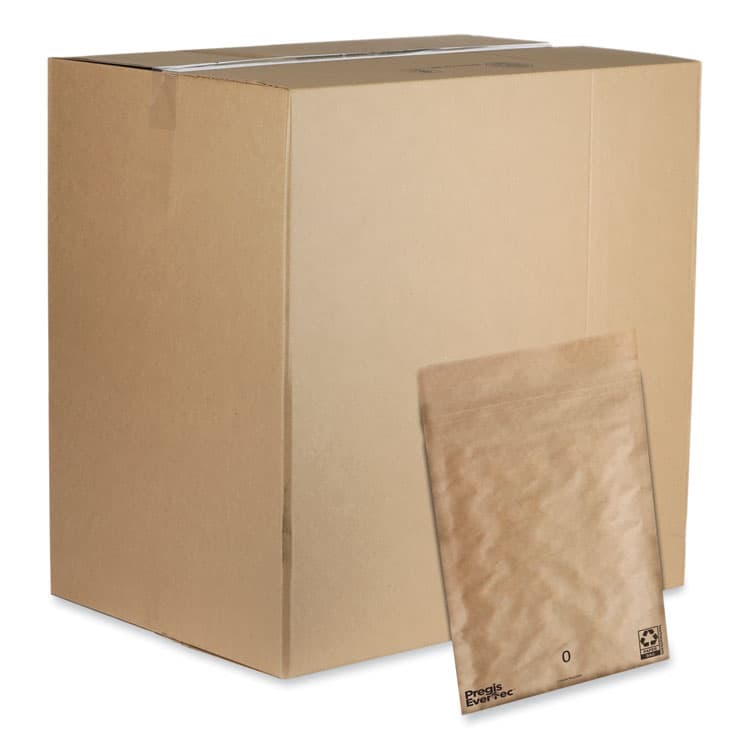 PREGIS EverTec Curbside Recyclable Padded Mailer, #0, Kraft Paper, Self-Adhesive Closure, 7 x 9, Brown, 300/Carton (PGS4083813)