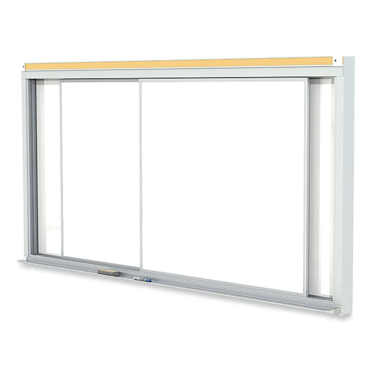 GHENT MANUFACTURING, Horizontal Sliding Porcelain Magnetic Whiteboard, 120" x 48", White Surface, Satin Aluminum Frame (GHEHSM2410)