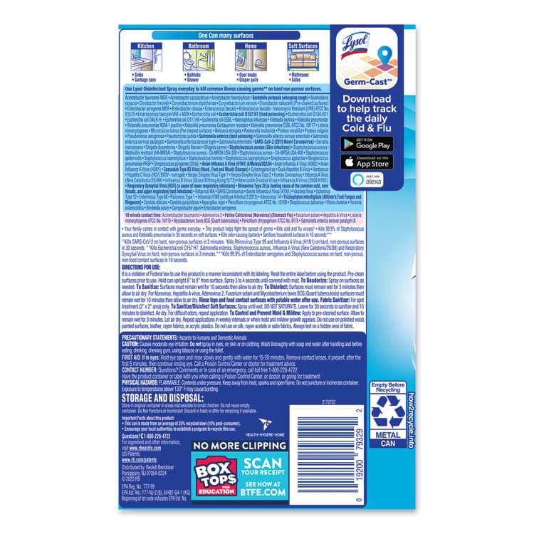 RECKITT BENCKISER Disinfectant Spray, Crisp Linen Scent, 19 oz Aerosol Spray (RAC79329) thumbnail 4