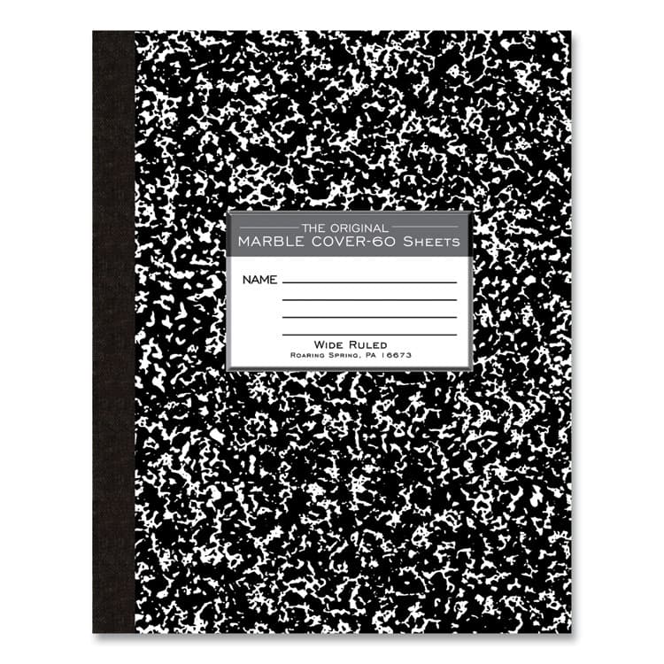 ROARING SPRING PAPER PRODUCTS Marble Cover Composition Book, Wide/Legal Rule, Black Marble Cover, (60) 10 x 8 Sheets (ROA77505)