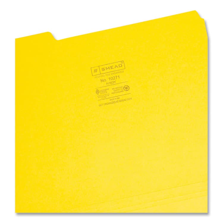 SMEAD MANUFACTURING CO. Interior File Folders, 1/3-Cut Tabs: Assorted, Letter Size, 0.75" Expansion, Yellow, 100/Box (SMD10271) thumbnail 3