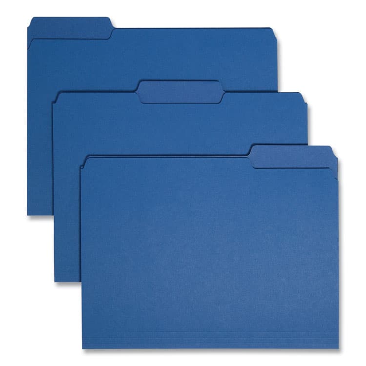 SMEAD MANUFACTURING CO. Interior File Folders, 1/3-Cut Tabs: Assorted, Letter Size, 0.75" Expansion, Navy Blue, 100/Box (SMD10279)