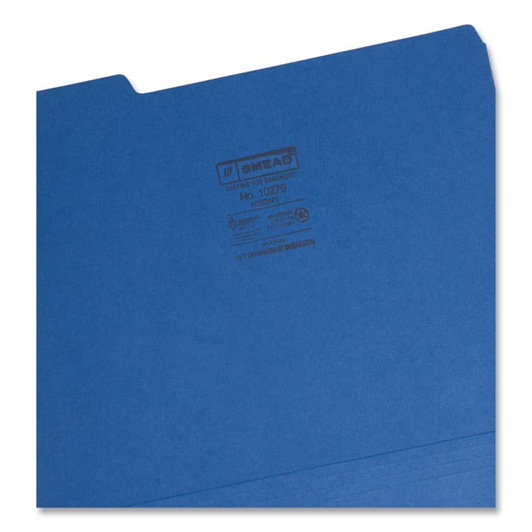 SMEAD MANUFACTURING CO. Interior File Folders, 1/3-Cut Tabs: Assorted, Letter Size, 0.75" Expansion, Navy Blue, 100/Box (SMD10279) thumbnail 3