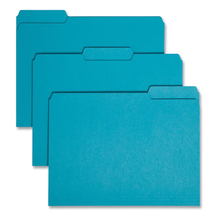 SMEAD MANUFACTURING CO. Interior File Folders, 1/3-Cut Tabs: Assorted, Letter Size, 0.75" Expansion, Teal, 100/Box (SMD10291)