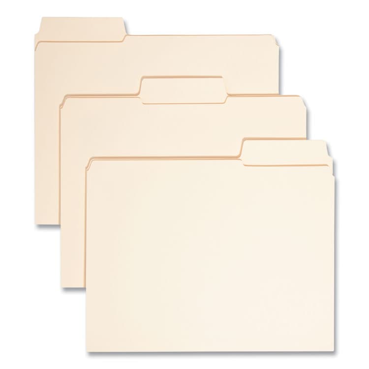 SMEAD MANUFACTURING CO. SuperTab Reinforced Guide Height Top Tab Folders, 1/3-Cut Tabs: Assorted, Letter Size, 0.75" Expansion, Manila, 100/Box (SMD10395)