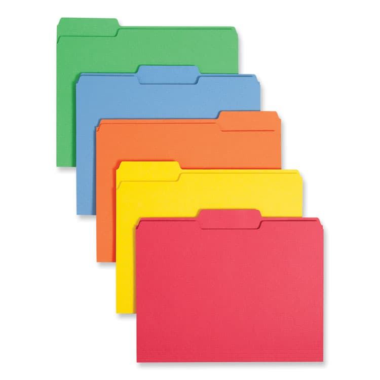 SMEAD MANUFACTURING CO. Colored File Folders, 1/3-Cut Tabs: Assorted, Letter Size, 0.75" Expansion, Assorted: Blue/Green/Orange/Red/Yellow, 100/Box (SMD11943)