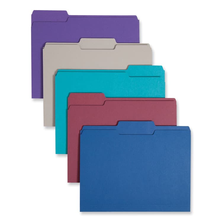 SMEAD MANUFACTURING CO. Colored File Folders, 1/3-Cut Tabs: Assorted, Letter Size, 0.75" Expansion, Assorted: Gray/Maroon/Navy/Purple/Teal, 100/Box (SMD11948)
