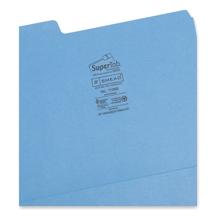 SMEAD MANUFACTURING CO. SuperTab Colored File Folders, 1/3-Cut Tabs: Assorted, Letter Size, 0.75" Expansion, 11-pt Stock, Blue, 100/Box (SMD11986) thumbnail 3