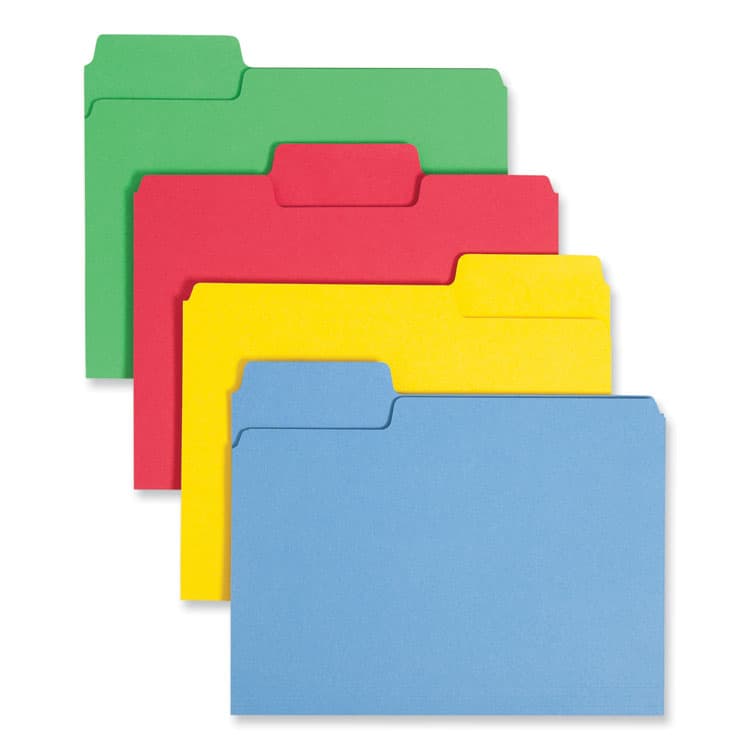 SMEAD MANUFACTURING CO. SuperTab Colored File Folders, 1/3-Cut Tabs: Assorted, Letter Size, 0.75" Expansion, 11-pt Stock, Color Assortment 1, 100/Box (SMD11987)