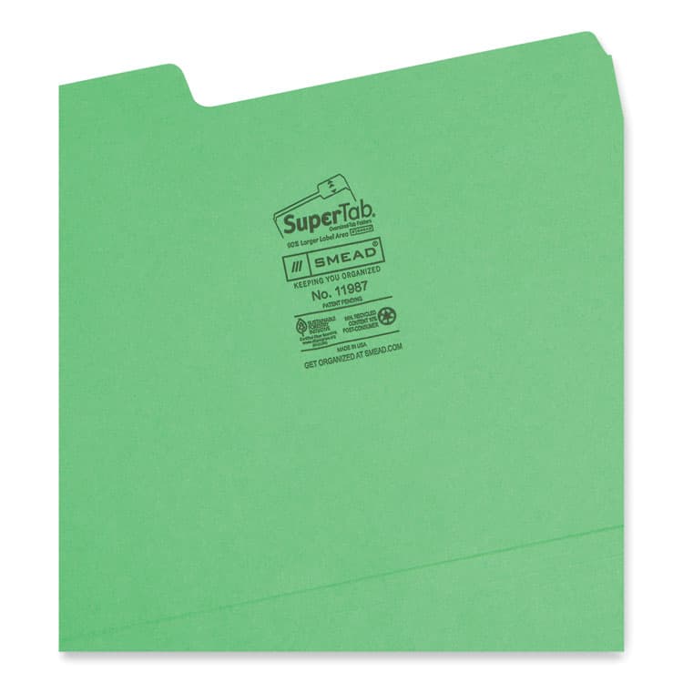 SMEAD MANUFACTURING CO. SuperTab Colored File Folders, 1/3-Cut Tabs: Assorted, Letter Size, 0.75" Expansion, 11-pt Stock, Color Assortment 1, 100/Box (SMD11987) thumbnail 3