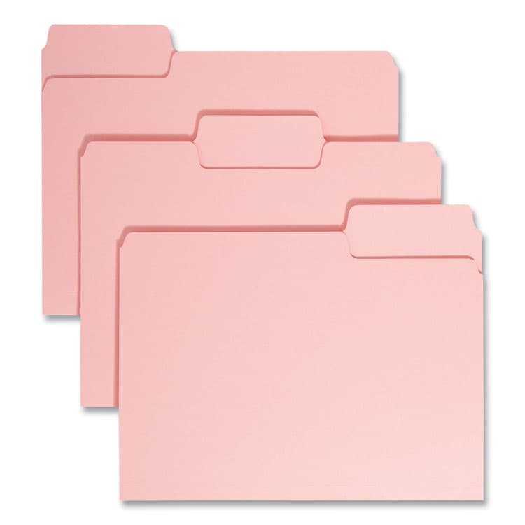 SMEAD MANUFACTURING CO. Colored File Folders, 1/3-Cut Tabs: Assorted, Letter Size, 0.75" Expansion, Pink, 100/Box (SMD12643)